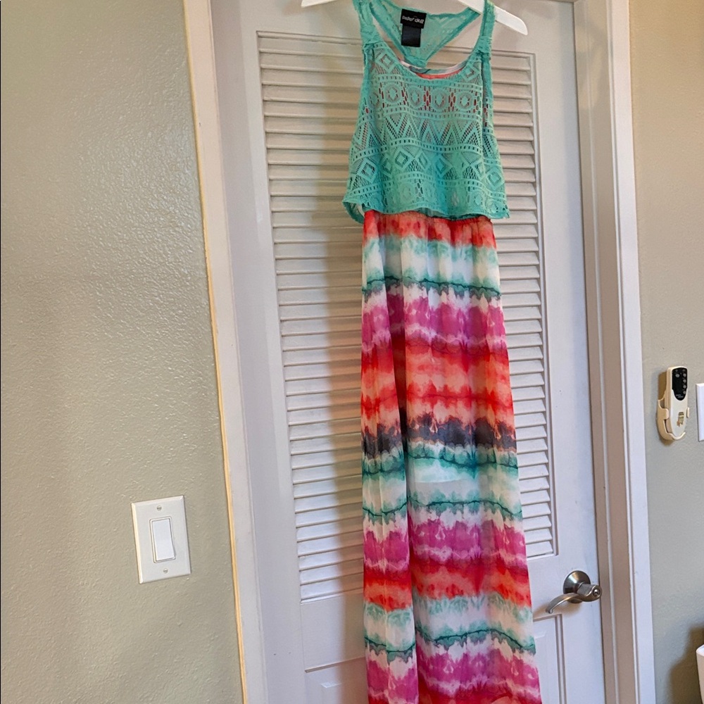 paper doll Mint Crochet Top Multicolor Tie-Dye Maxi Dress L/14 XL Youth